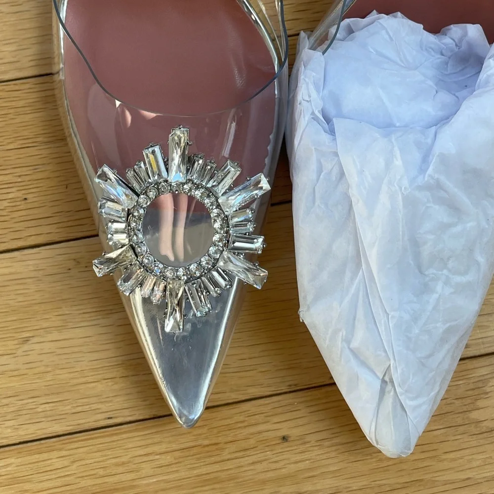 Women's Slip on Transparent Slingback Pointed Toe Crystal Rhinestones Clear *NEW - Picture 10 of 10